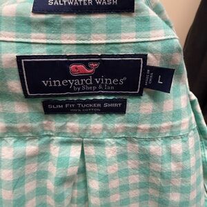 Vineyard Vines Aqua and White Checkered Shirt